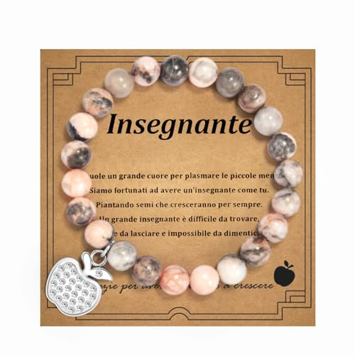 BOCHOI Regalo per la festa dell'insegnante Braccialetto per la scuola Regalo per la laurea dell'insegnante Braccialetto di mele per l'insegnante Rosa chiaro
