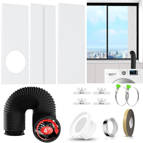 Phopich Fenstertrockner-Entlüftungs-Set mit Schlauch, 10,2 cm Trockner-Fensterbelüftung (verstellbar bis zu 119,4 cm)