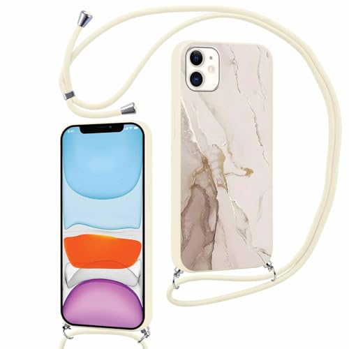 ZhuoFan Handykette für iPhone 11 Hülle mit Band, Aesthetic Weisser Marmor Muster Verstellbarer Halskette Handyhülle mit Kordel zum umhängen Silikon Stoßfest Schutzhülle mit Kette, 07
