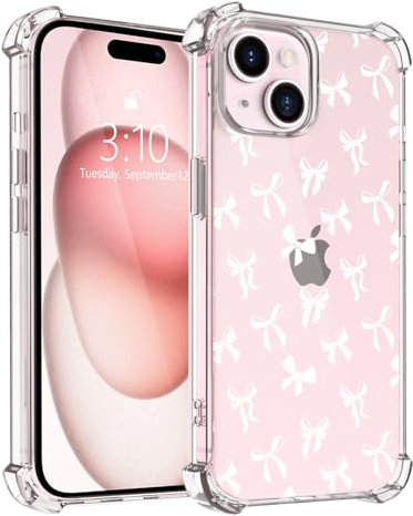LuminousGuard for iPhone SE 2020/7/8 Case, Cute Kawaii Bow Phone Case for Women Girls, Anti-Yellowing Clear Soft TPU Protective Cover with Shockproof Air-Guard Corners