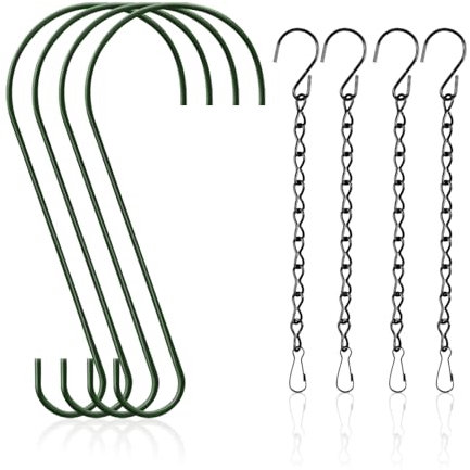 DHSBGWSX 4 ganci per cesti sospesi, 4 catene da appendere, ganci da giardino da appendere, ganci a forma di S in metallo, ganci per appendere piante, ganci per vasi di fiori