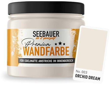 SEEBAUER diy Wandfarbe Beige 300ML für Innen (No. 003 Orchid Dream) Edelmatte Innenfarbe Sand Beige - Beigetöne sehr hohe Deckkraft - Matt, Abwaschbar und Tropffrei