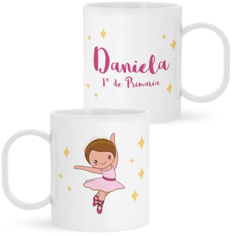 Kadoo Regalos Taza de Plástico Personalizada Infantil Bailarina Con Nombre | Vuelta al Colegio/Guardería (Rosa)