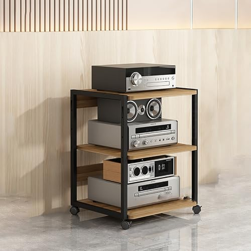 Multifunktionales Ablageregal mit Universalrädern Audio-Audio-Speicherregal TV Rack HiFi Regal Audio Schrank Beistelltisch Holz für Wohnzimmer für Wohnzimmer Spielzimmer Schlafzimmer.(Original wood,50