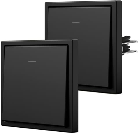 BSEED Interrupteur avec Voyant,Interrupteur Poussoir avec Griffes,Mat Interrupteur Mural,Facile à Installer,C - Série,1 Gang 2 Voie - 2Paquets,80mm Noir
