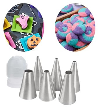 Ensemble de douilles rondes avec coupleur - Douilles de glaçage en acier inoxydable uni en 6 tailles pour macarons, écriture, glaçage royal, biscuits et décoration de gâteaux