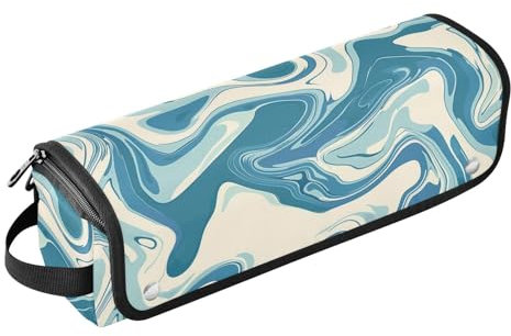 2 in 1 Hair Tools Organizer with Removable Heat Resistant Mat Portable Travel Carrying Case for Flat Irons, Straighteners, Curling Irons, Blue Beige Wavy Lines Marble Liquid Travel Bag for