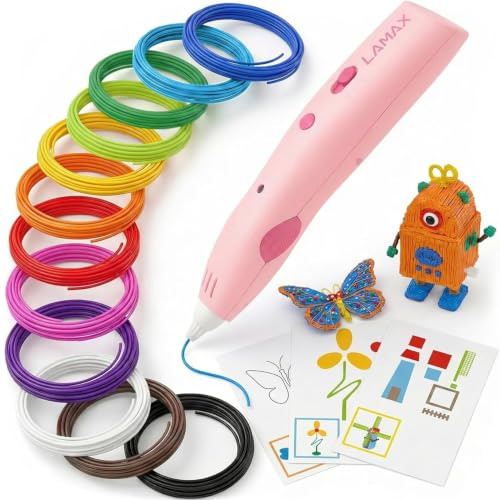 LAMAX ArtKid1 3D Stift für Kinder – kabelloser 3D-Druckstift mit TouchSafe, 37 m 12 PCL-Filamentfarben, USB-C, 2 Geschwindigkeiten, 2 Temperaturstufen, kreatives Geschenk für Mädchen & Jungen (Rosa)