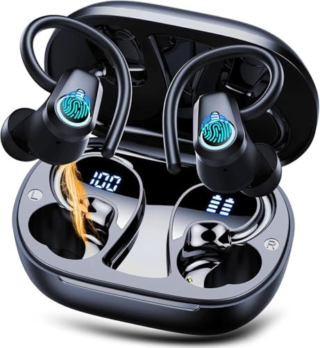 Cuffie Bluetooth Sport, 2024 Auricolari Bluetooth 5.3 Senza Fili con 4 Mic, 50 Ore Stereo Cuffie Wireless, IP7 Impermeabili Cuffiette Wireless, Auricolare con Ricarica Rapida USB-C, Nero