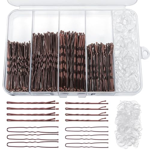 460 Teiliges Haarnadeln und Haargummis Set, 220 Bobby Pins-2 Größen und 240 Haargummis mit Aufbewahrungsbox für Frauen Mädchen Hochzeitsfrisuren (Braun)