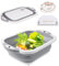 Goxiry Cuenco plegable para camping con rascador y paño para lavar platos, 3 en 1, multifuncional, plegable, tabla de cortar, escurridor, bandeja de silicona, cuenco de lavado plegable para cocina,