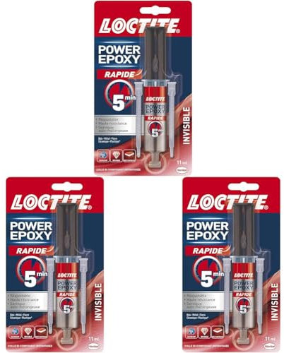 Loctite Colle Power Epoxy Rapide 5 Minutes 11 ml, Colle epoxy réajustable, colle forte résistante avec seringue auto-mélangeuse, colle résine epoxy transparente (Lot de 3)