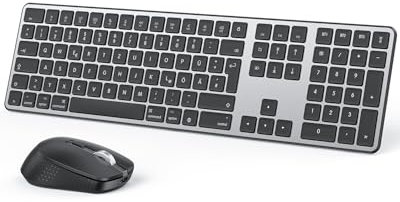 OMOTON Tastatur Maus Set Kabellose für MacBook Air/MacBook Pro/iMac/iMac Pro/Mac mini, Bluetooth Funktastatur QWERTZ mit Maus Wiederaufladbar, Multi-Gerät, Ergonomisch, Leises Tippen, DE Layout