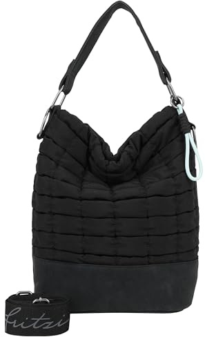 Fritzi Olga Limited Bubble Hobo Damen Schultertasche Handtasche Freizeit Alltag Magnetverschluss Nylon 32 x 14 x 38 cm, Schwarz