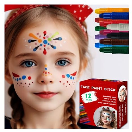 Face Paint Kit 12-color Face Painting Crayon Set, Washable Body Painting, Face Color Stick Crayon Body Paint