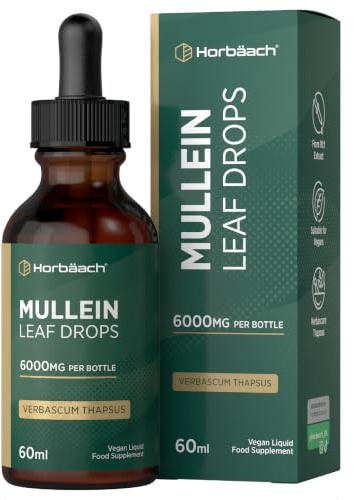 Mullein Leaf Extract Drops - High Strength 1000mg Liquid - 60ml | 6000mg Per Bottle - High Absorption - 100% Vegan - by Horbaach