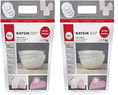 Rayher 3699000 RAYSIN 200 plâtre/poudre de moulage, blanc, 1 kg, durcissement rapide à l’air, inodore, structure fine, moulage d’objets décoratifs de grande taille (Lot de 2)