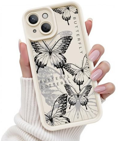 FUXICASE for iPhone 15 Case, Creative Butterfly Pattern Design for Girl Women, Soft Silicone Shockproof Anti-Scratch Protection Phone Cover for iPhone 15 (Ballet Black Butterfly)