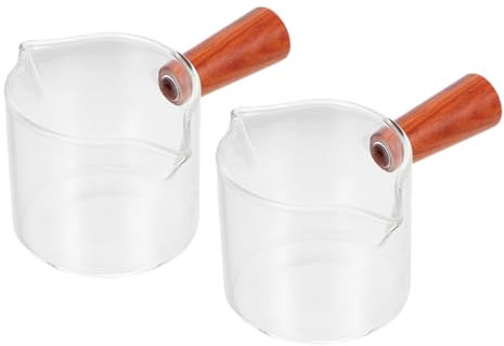 SOLUSTRE 2piezas Vaso Medidor De Espresso Vidrio Mango De Madera Taza Para Leche Jarra Doble Medidas