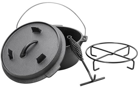 Warmiehomy 2 in 1 Cast Iron Pot,4L Round Dutch Oven with Lid | Lid Lifter | Lid Stand,Non-stick Skillet Pan and Pot Set for Cooking Baking Frying,24cm
