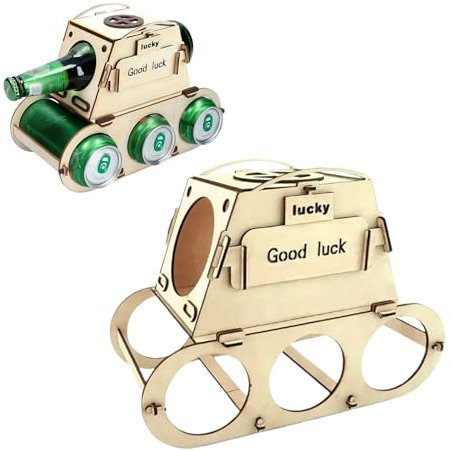 CHIHOLEN Portabotellas de madera, soporte para botellas de cerveza, caja de cerveza en forma de tanque, regalo de cumpleaños para hombres