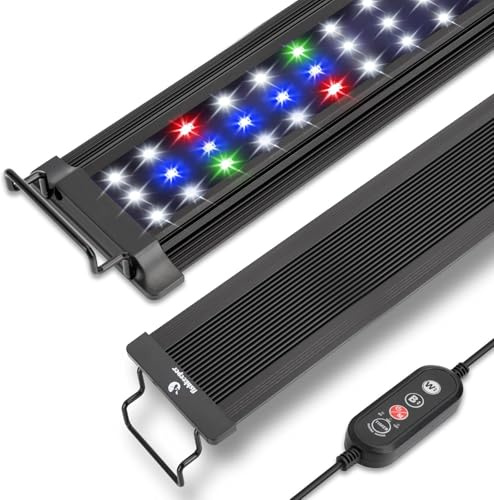 Iluminación de acuario, iluminación LED de espectro completo de acuario, 10 niveles de brillo ajustables, 22 W 24/7 modo de iluminación para cualquier clima, con soporte retráctil para acuarios de