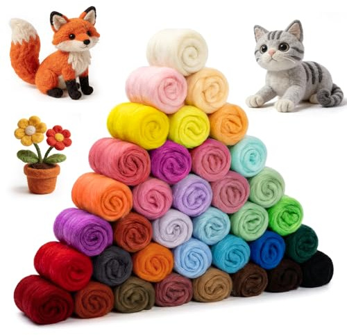 Acsatont Filzwolle 36 Farben Set, Märchenwolle zum Filzen, Premium Merinowolle zum Filz Basteln & Stricken, Filzen Starterset mit Naturfasern, DIY-Projekte, Trocken- und Nassfilze