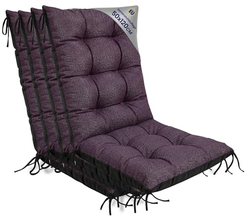 Gartenstuhl Hochlehner Auflagen 4er Set 50x120 cm - Sitzauflagen Gartenmöbel Gartenstuhlauflagen Polster Auflage für Gartenstühle Sitzpolster Outdoor Stuhlauflagen Sitzkissen Bordeaux Öko-Leinen