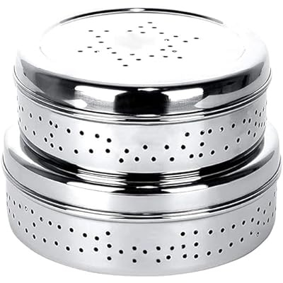 Nobel Stainless Steel Sprouting Containers with Air Ventilation, Set of 2, 400ml and 550ml Capacity, Silver
