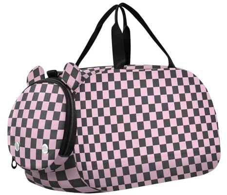 Sac de sport à carreaux noir et rose pour enfants avec compartiment à chaussures grande capacité pour voyage, sport, fitness et entraînement bolsos deportivos para mujer