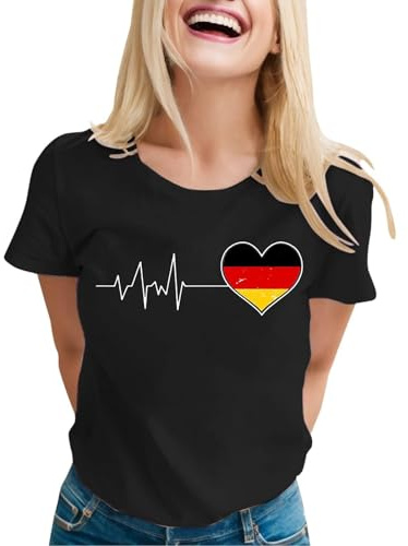 Deutschland Trikot Wm 2026 Fitness Shirt Damen Wm Ball 2026 T-Shirt mit Farbverlauf und Deutscher Flagge und Liebesaufdruck Kurzärmelig (01-2-schwarz,XXL)