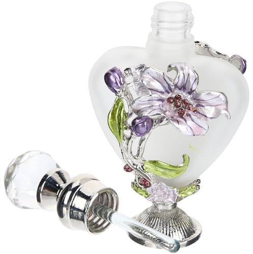 HEMOTON Vintage Parfümbehälter aus Glas und Metall 10 Ml mit Emailliertem Blumenmuster Nachfüllbar Direkt Drehbar und Praktisch für Schminktisch und Duftliebhaber