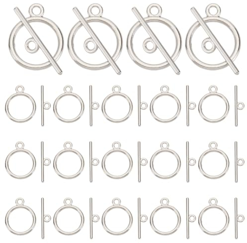 PandaHall 40 Sets Metall Knebelverschluss für Schmuck Silber Armband t Verschluss Toggle Clasp Zylinder knebelverschlüsse für Armband Halskette Schmuckherstellung