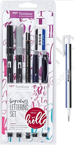 Tombow LS-Beg Lettering Set Beginner 5 Pens with Eraser and Precise Eraser Pen with Instructions Designed by Frau Hölle