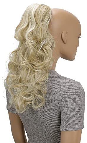 CAISHA 45cm Lang Haarteil Zopf Pferdeschwanz Haarverlängerung Mit Kordelverschluss Voluminös Gelockt Hellblond Mix PH32