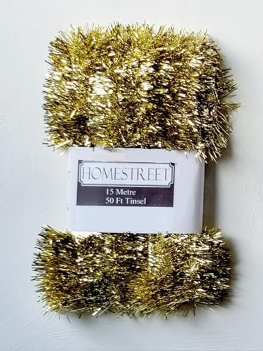 Extra langes Lametta, 15 m, sehr lang, Weihnachts-Lametta in einer Auswahl von rot, silber oder gold Weihnachtsdekoration (Gold)