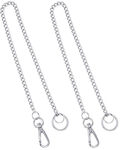 PERFETSELL 2 Stück Schlüsselkette Hose Edelstahl 44cm Lang Geldbeutel kette Schlüsselanhänger Kette Silber Gliederkette mit Karabinerhaken und Schlüsselring für Geldbörse Portemonnaie Schlüssel