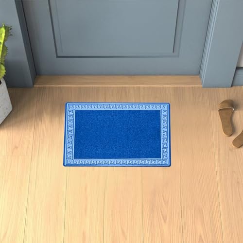 renoazul® Door Mat Non Slip Super Absorbent Heavy Duty Washable Doormats Floor Mats For Kitchen Office Chair Front Door Matt Indoor Outdoor | 40 X 60 Cm - Greekey Blue & Cream