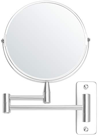 BELLE VOUS Chrome Wall Mounted Extendable 360° Swivel Shaving Mirror for Bathroom - Double-Sided Rotating Stainless Steel Vanity Mirror