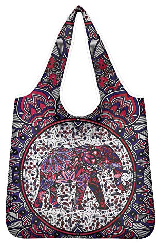 Pizding Einkaufstasche mit Mandala-Elefanten-Aufdruck, wiederverwendbar, waschbar, für Männer und Frauen, faltbar, groß, langlebig, praktische Tragetasche mit langen Griffen, verstärkter Boden,