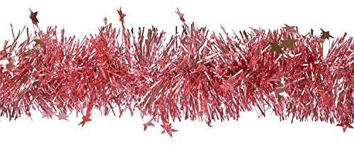 Weihnachtsgirlande 8cm x 3m inkl. Sterne - Lametta Girlande für Weihnachtsbaum - Glänzende Sternengirlande Dekogirlande für Weihnachten - Lamettagirlande Weihnachtsbaumgirlande Partygirlande Altrosa