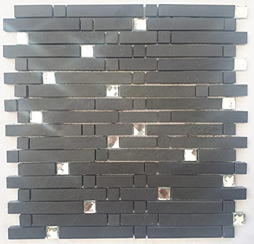 Wandfliesen Schwarz Mosaik Fliesen Schiefer Diamant-Glas Anthrazit Naturstein Matte M050