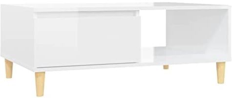 vidaXL Couchtisch Modernes Design Beistelltisch Wohnzimmertisch Kaffeetisch Sofatisch Teetisch Tisch Wohnzimmer Hochglanz-Weiß 90x60x35cm Holzwerkstoff