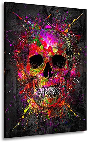 Kunstgestalten24 Leinwandbild Totenkopf Abstract Pop Art Wandbild Kunstdruck XXL
