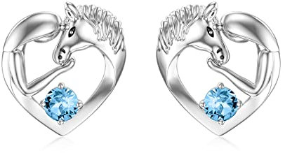 Pferde Ohrringe Sterling Silber 925 Mädchen Kinder Ohrstecker, Pferde Schmuck Geburtstagsgeschenke für Mädchen Frauen Tochter Enkelin (Simulierter Aquamarin)