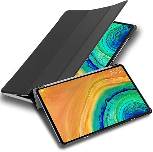 Cadorabo Funda Tableta para Huawei MatePad Pro (10.8 Zoll) in Negro SATÉN - Cubierta Proteccíon Bien Fina en Cuero Artificial en Estilo Libro con Auto Wake Up e Función de Suporte