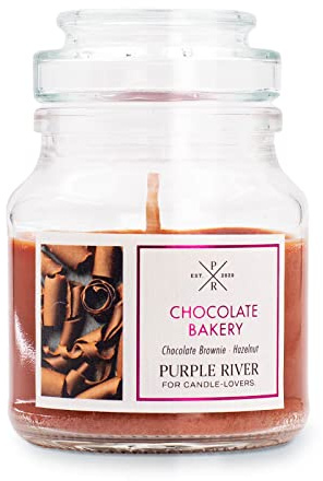 Purple River kleine Duftkerze im Glas mit Deckel | Chocolate Bakery | Duftkerze Schokolade | Sojawachskerze | Raumduft für Zuhause | Geschenke für Frauen
