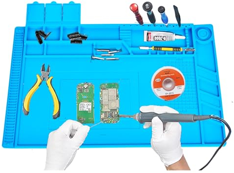 yowtiny Soldering mat Large, 17.7 x 11.8 932°F Heat Insulation Silicone Repair Mat with Scale Ruler and Screw Position, Non-Slip Work Station Pad for Electronic, Soldering Iron, Phone, Watch Repair