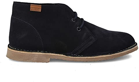 PAYMA - Stivali Stivaletti Safari Deserto in Pelle per Uomo e Donna. Fatto in Spagna. Scarpa Chukka in Crosta di Pelle Sport. Chiusura con Lacci. Suola in Gomma. Colore: Blu Navy, Taglia: EU 42