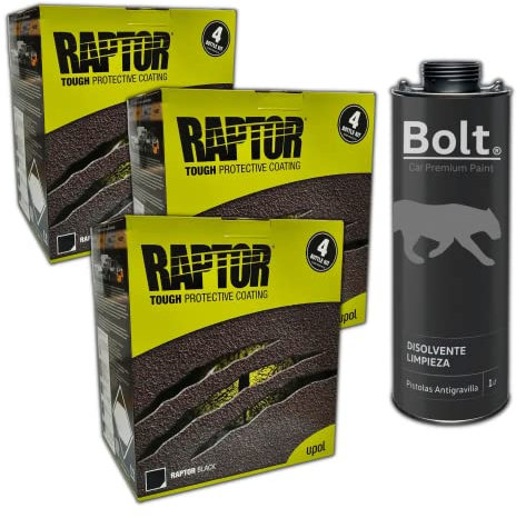 3 x PINTURA RAPTOR 2K KIT NEGRO 4 LT + DISOLVENTE LIMPIEZA